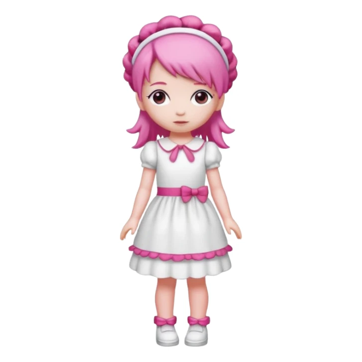 Isolated detaile illustration modern raspberry torte doll figurine full body with pink hair and a pink hairband standing sticker