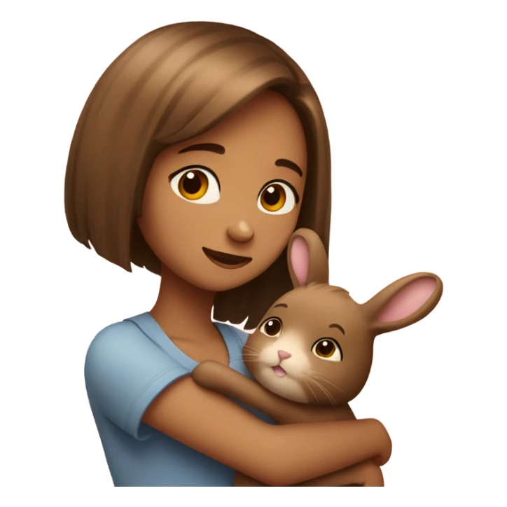 girl with bob hair hugging brown bunny sticker