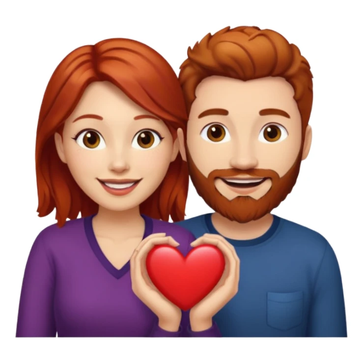 👩🏼‍❤️‍👨🏽 Something like this, but make the guy more lighter and give the girl a bit more red hair like ginger style make the guy have dark brown hair, same with the beard and add a heart in the middle above us make the guy have brunette beard and hair sticker