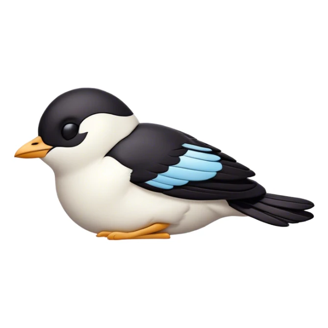 Meme-Worthy Cute Sleeping Magpie Portrait Emoji, Head resting peacefully with a contented smile, showcasing a sleek, elegant form with eyes gently closed in serene slumber and glossy, contrasting plumage, Simplified yet adorably endearing features, highly detailed, glowing with a soft, drowsy urban light, high shine, relaxed and utterly lovable, stylized with an air of playful laziness, soft glowing outline, capturing the essence of a sleeping magpie that feels destined to become the next viral icon of adorable rest! sticker