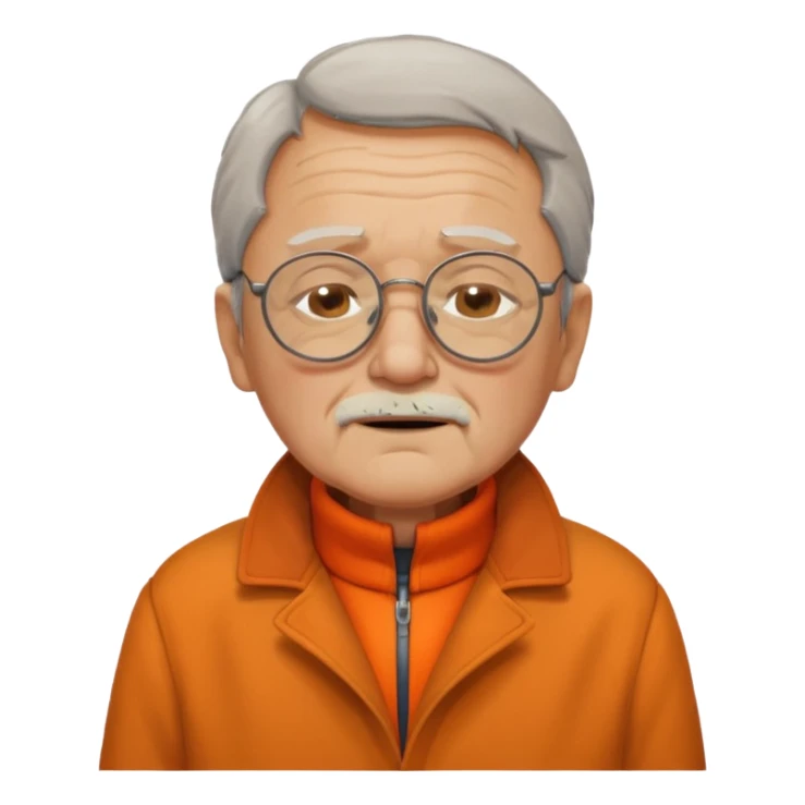 old man with orange high collar shirt and a thick coat wearing glass while closing his eyes sticker