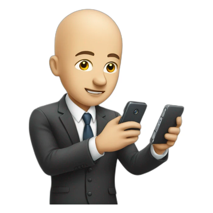 Bald Businessman hold cell phone looking at it sticker