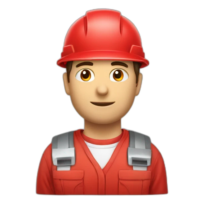 Industrial professional mechanical fitter working with a helmet and red clothing sticker
