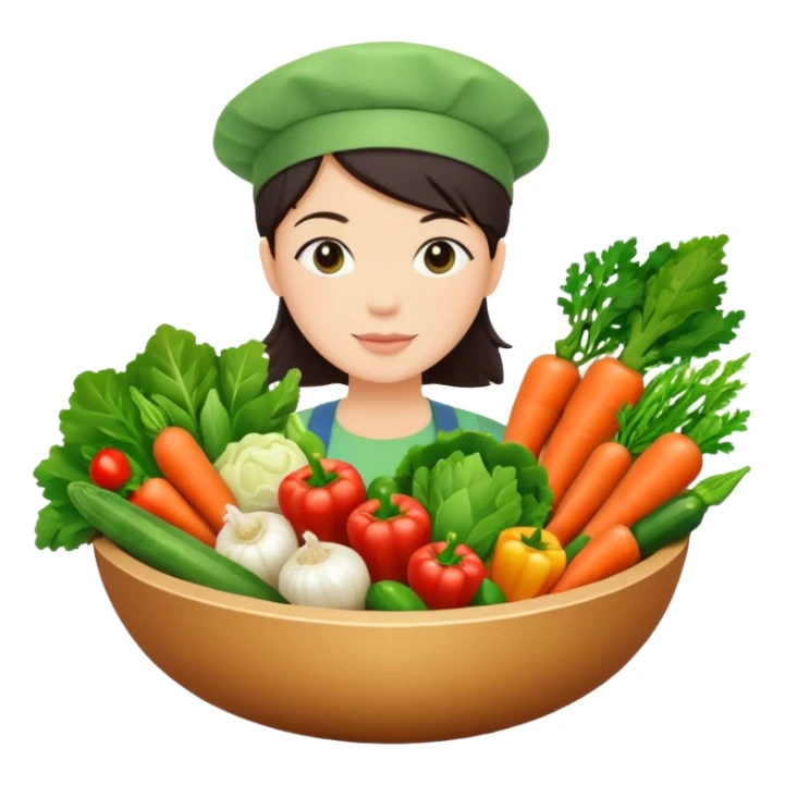 Healthy home cooking humanless avatar in clean style vibrant illustration. Fresh vegetables bowl, green tones, simple shapes, flat design, friendly and light. sticker