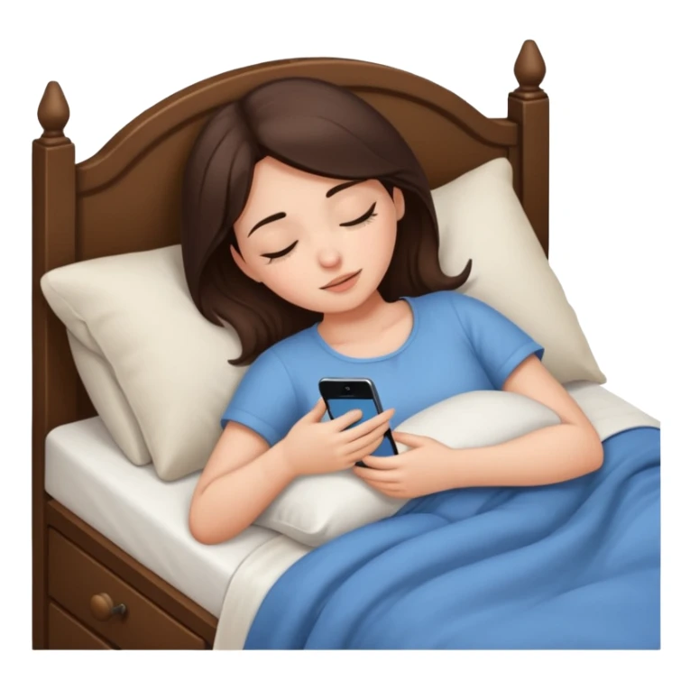 generate a girl brunette sleeping in bed.Her phone ringing sticker