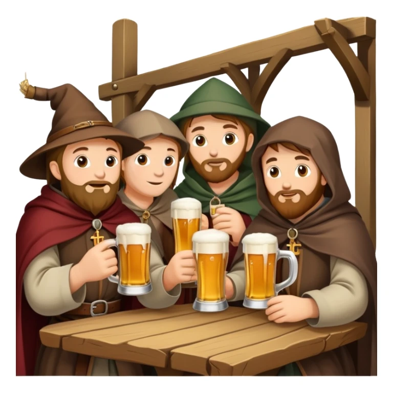 medieval pilgrims with cloaks drinking beer at a tavern sticker