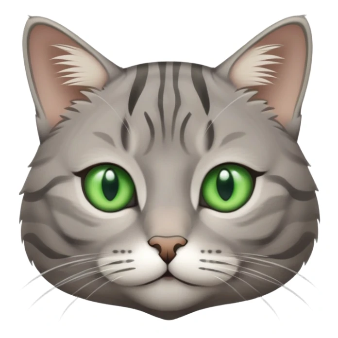 grey tabby cat with lines, small close-set green eyes sticker