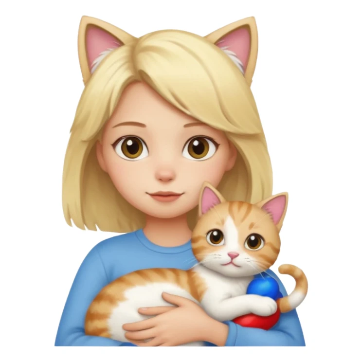 Chica rubia cargando a su gato tricolor  sticker