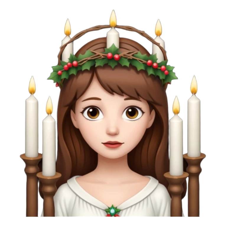 brown haired white women with white gown and advent wreath with long candles on the head sticker