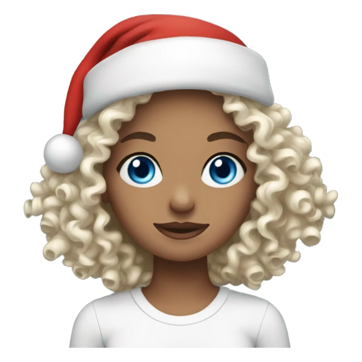 White blue eyes Curly girl wearing Christmas hat sticker