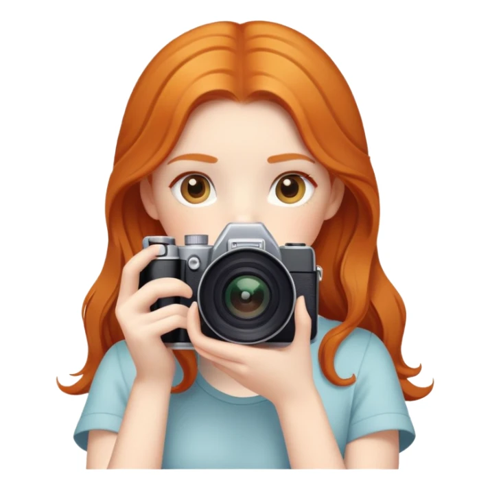pretty ginger girl taking a picture with a camera sticker