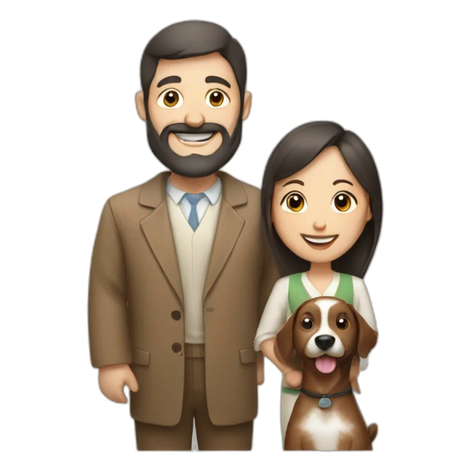 Jewish man and Chinese lady with brown dog smiling sticker