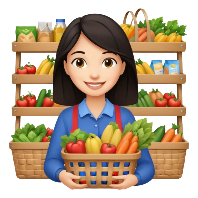 dark haired lady grocery shopping checkout sticker