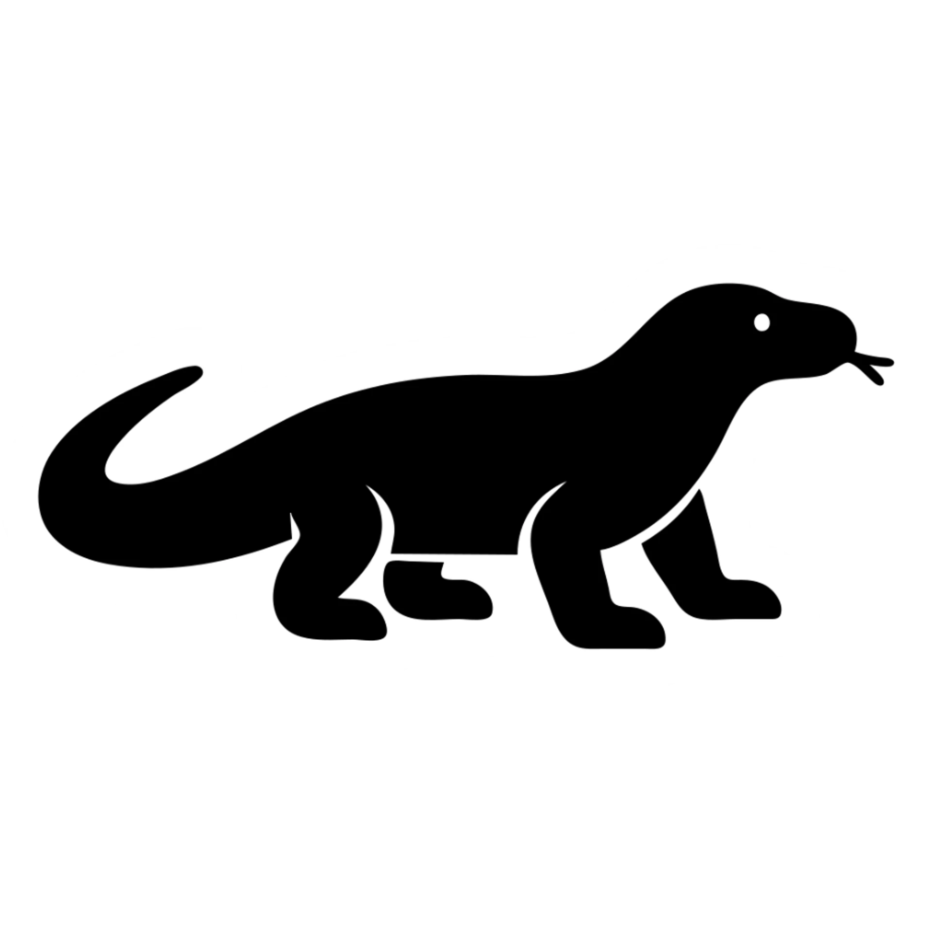 A silhouette of a komodo dragon, showing its distinctive shape with a long tail and low profile sticker