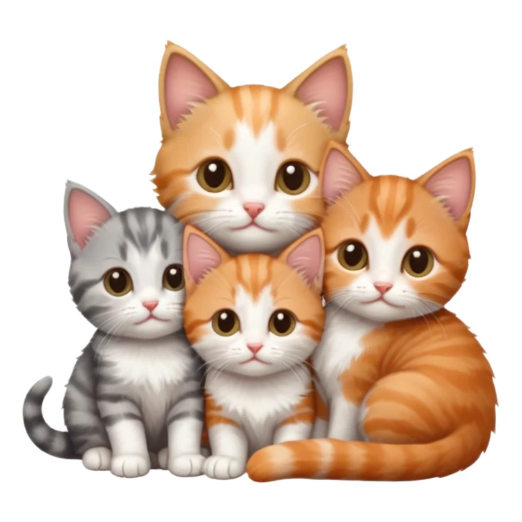 3 tiny kittens cuddling together all different colours, the first one is grey and white, the second is ginger and white and the third is brown tabby and white sticker