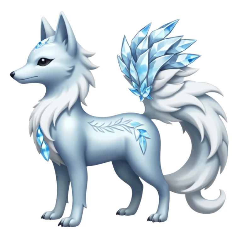 Shiny Silver-White Frosted Ice-Crystal Encrusted Regal Arctic Alolan-Ninetales-Latias-hybrid-creature (full body) sticker
