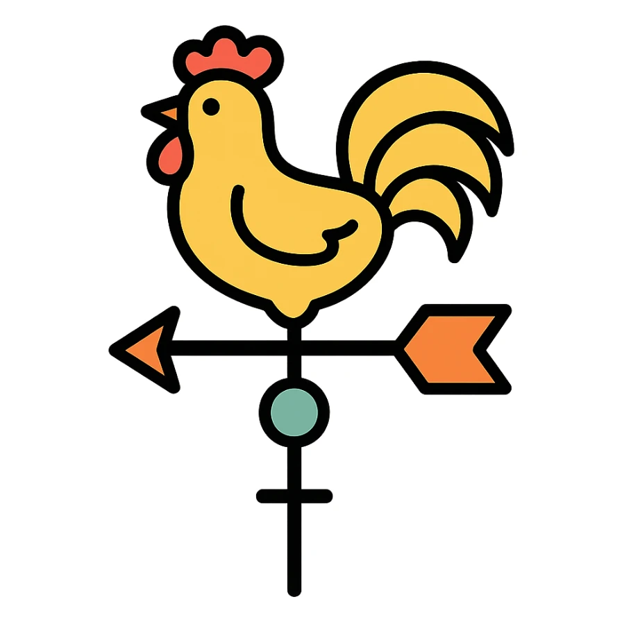 classic weathervane with rooster, colored icon with black outlines sticker