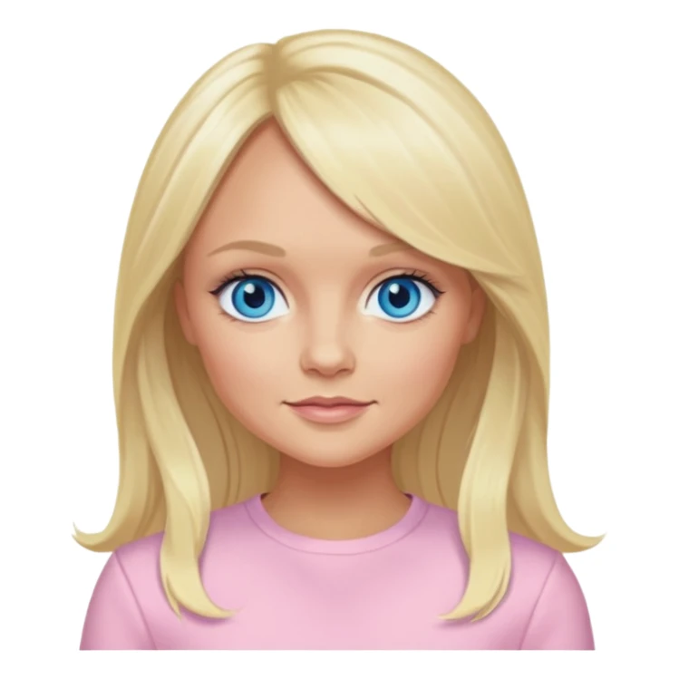 Emma Bunton with blonde long hair, blue eyes, light pink outfit sticker