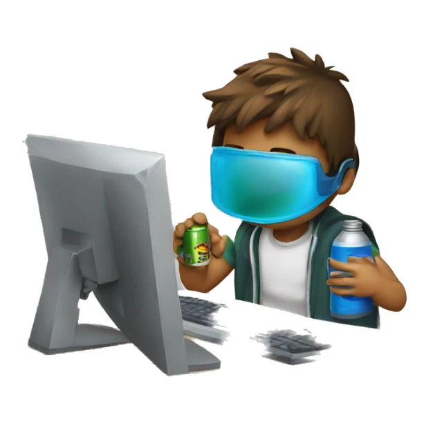 teenager playing computer with energy drink in his desk sticker