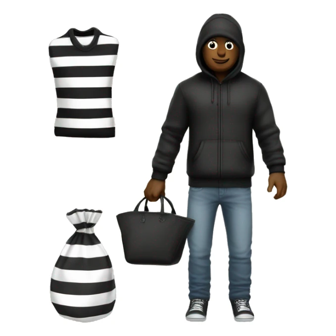 thief black and white striped beanie and outfit money bag sticker