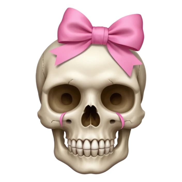 A skull with a small pink ribbon on the side of its head💀 sticker