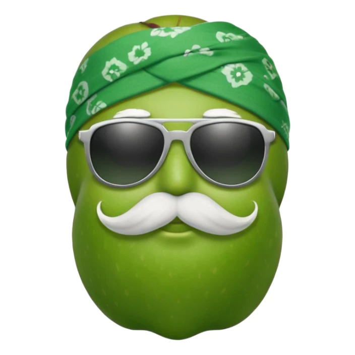 apple with white mustache and sunglasses and wearing bandana sticker