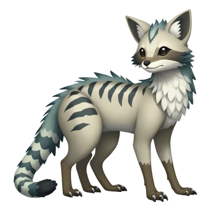 Rare realistic exotic epic pretty dull-colored gloomy greyish neutral-colored beautiful handsome gorgeous aesthetic Vernid-Trico-species-Fakemon-creature by LiLaiRa, 4 legs, 1 tail, random markings, (full body) sticker