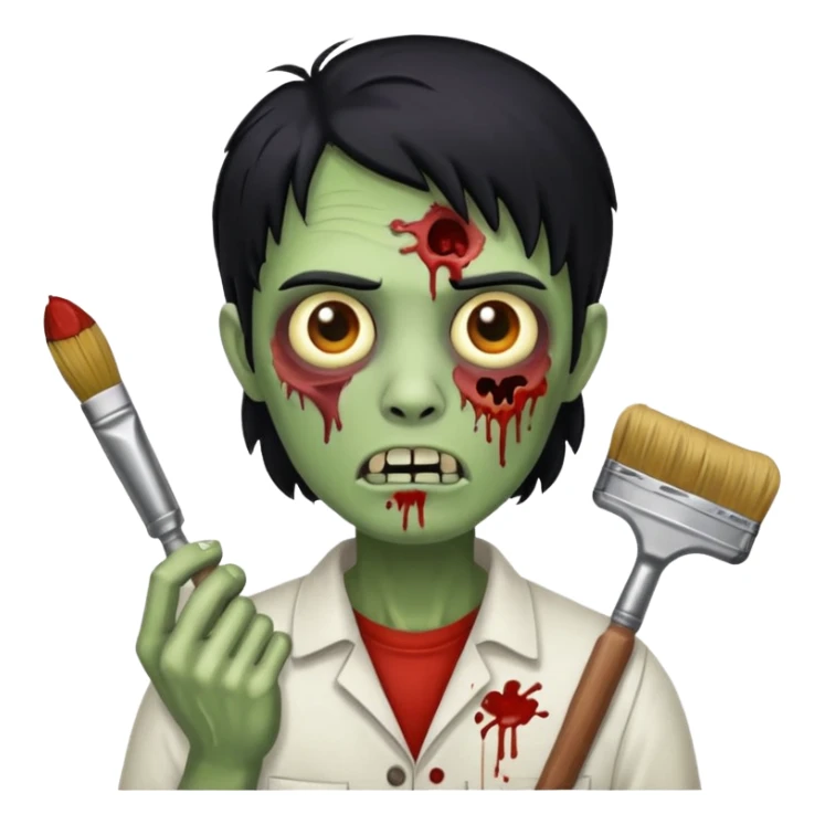 painter zombie with black hair sticker