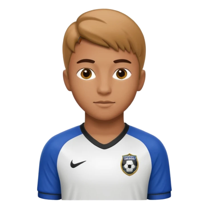 Apple iOS emoji style 19-20 year old soccer player standing front view, glossy 3D, stadium lights sticker