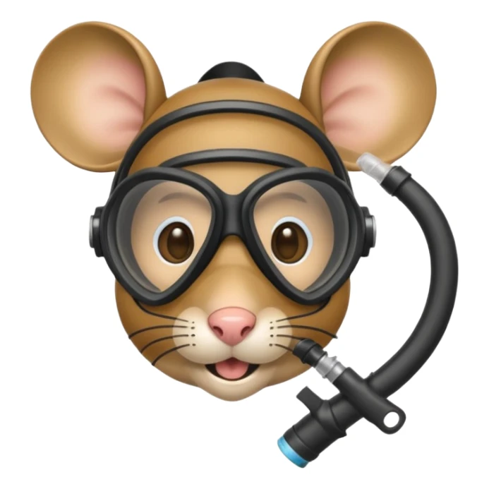 a mouse head with a scuba mask and snorkel in its mouth sticker