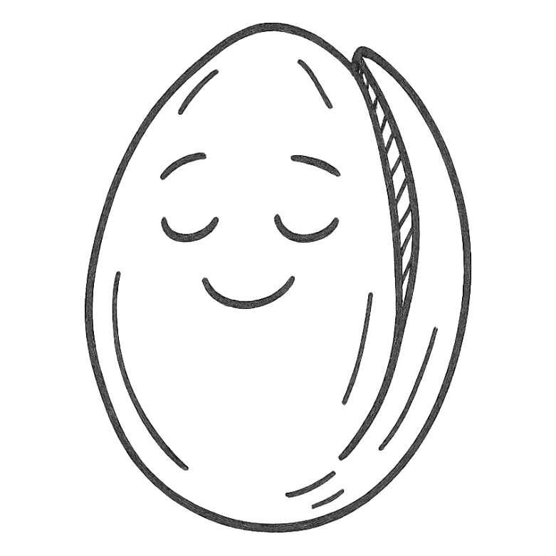 pistachio with a chill expression, hand drawn outline style sticker