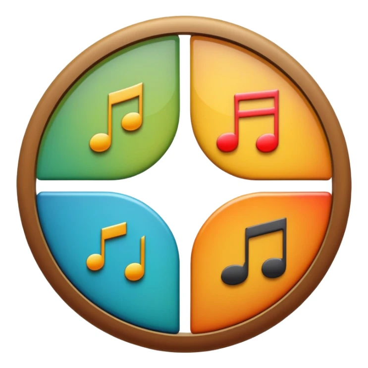 Circle divided into 4 segments with icon hints of visual, musical, theatrical, and literary arts sticker