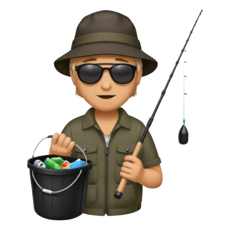 man fishing, caught trash bag on rod sticker