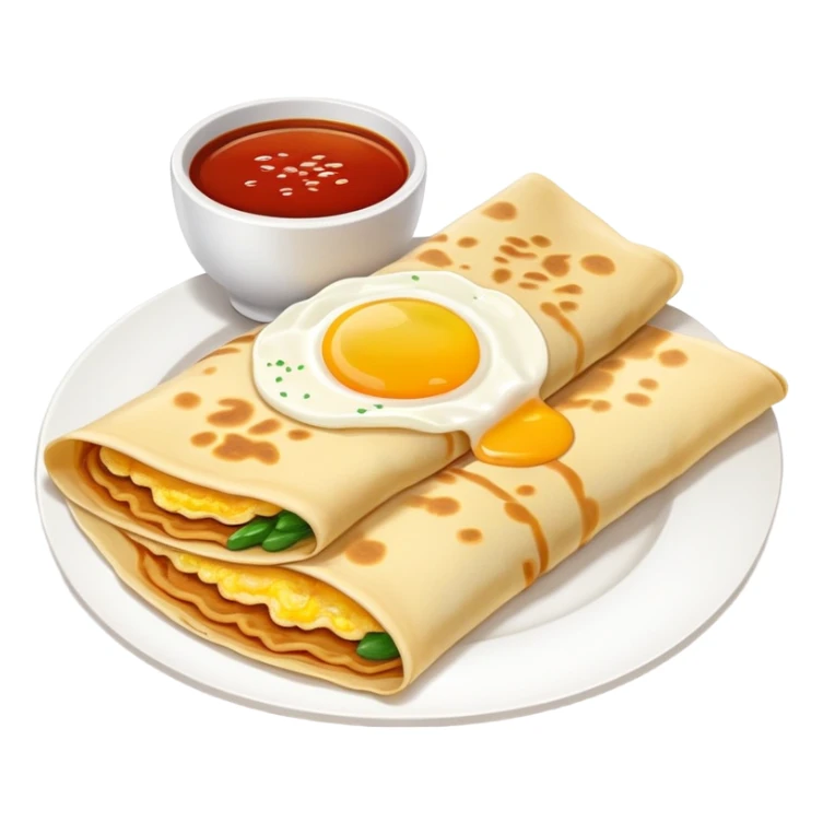 Chinese Crepe Jianbing folded with sauce and egg, simplified emoji style with bold outlines and bright colors, cartoon style popular street breakfast sticker