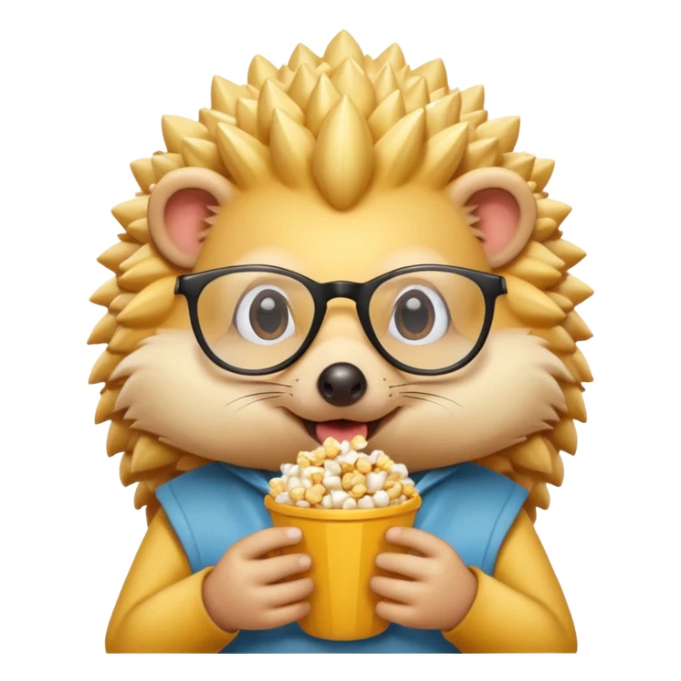 yellow hedgehog with glasses eating pop corn sticker