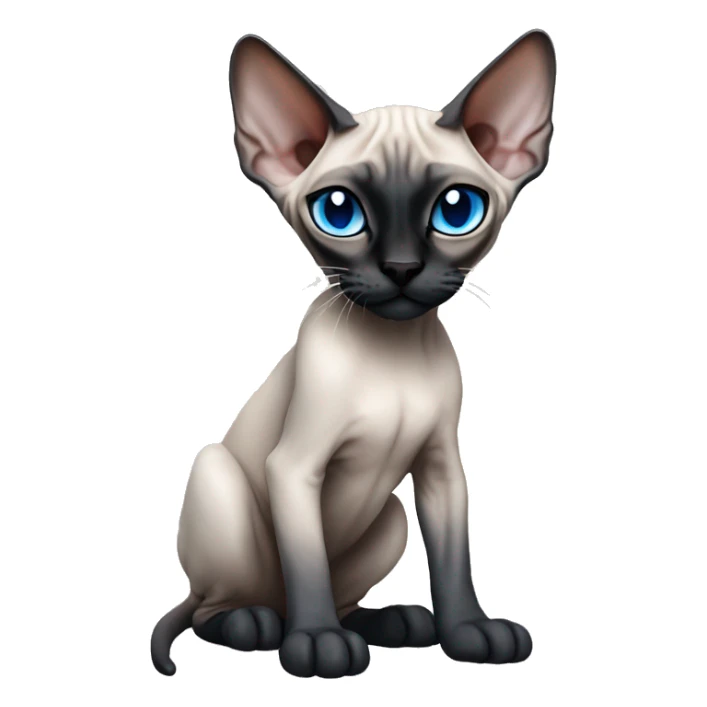 Siamese Sphynx  cat with blue eyes, full body, black nose ears and tail sticker
