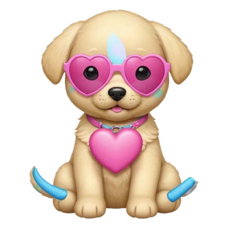 Blonde Labrador puppy with pink heart sunglasses sticker