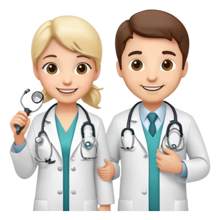 Two cartoon doctor characters with medical equipment sticker