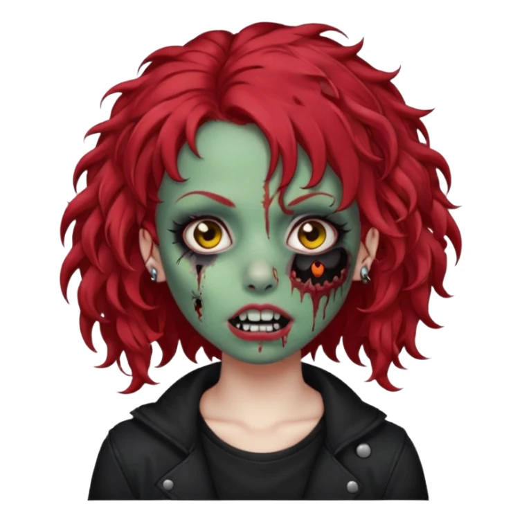 zombie girl red hair cacheado com piercings na boca e nariz roupa emo sticker
