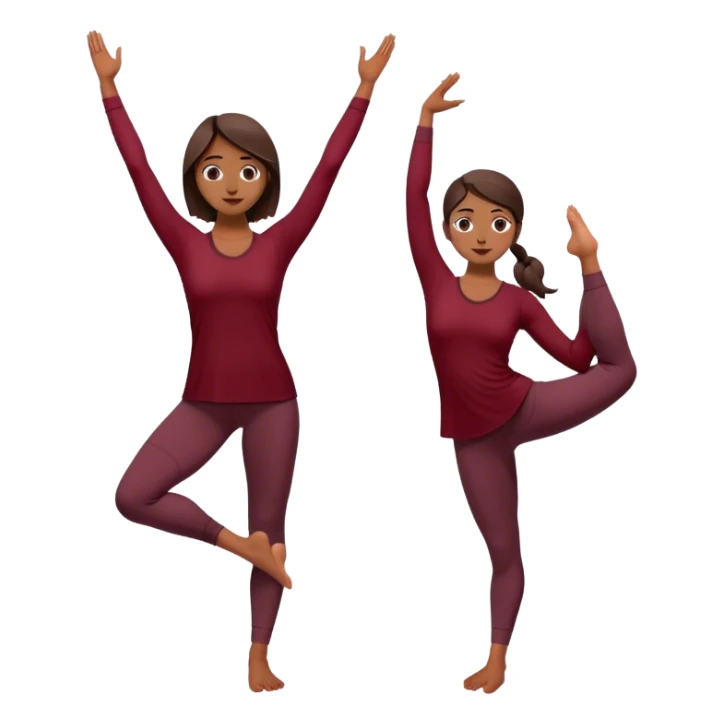 A serene young woman practicing the Tree Pose (Vrksasana), embodying stability with two feet on ground and with dark wine red clothes sticker