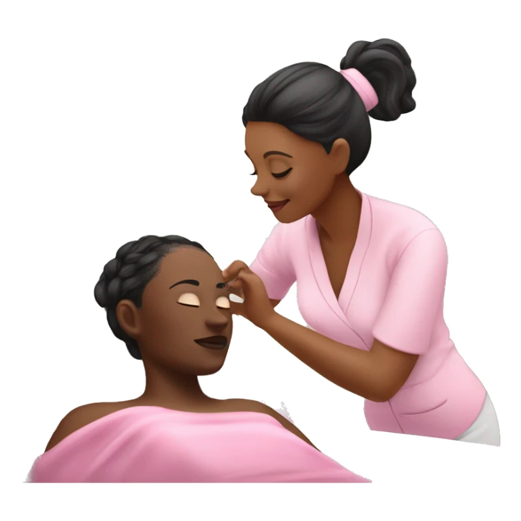 Esthetician wearing pink giving a facial to  client on a spa bed sticker