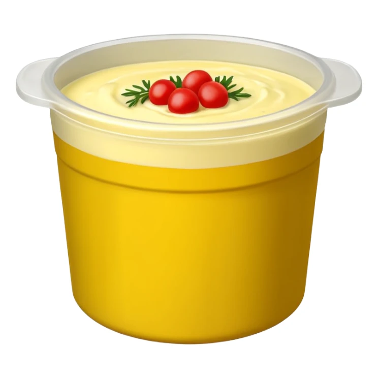 Round plastic tub with Bearnaise sauce onside that has a half black and half red label that Sais ”Lomanders Bearnaise” sticker