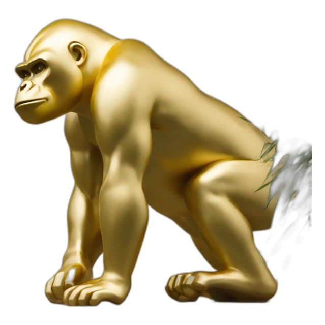 Modern golden gorilla statue on golden pedestal, close-up view sticker
