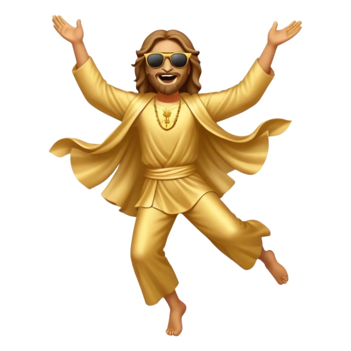 dancing figure of rejoicing Jesus with  sunglases golden  sticker