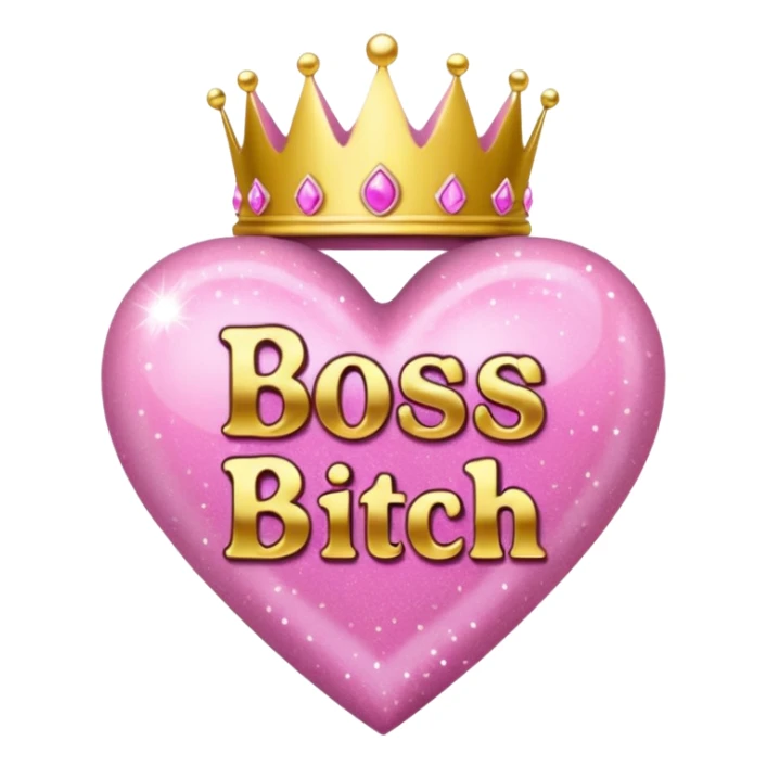 Pink Heart and crowns with glitter and the words boss bitch sticker