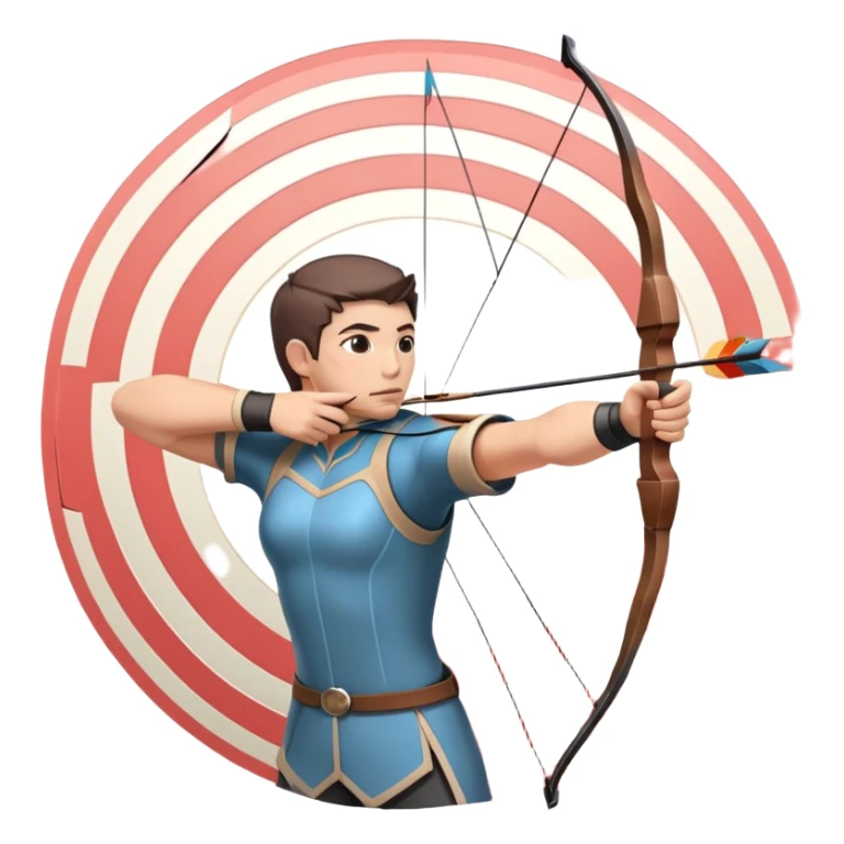 An archer drawing a bow and aiming an arrow at a target, with perfect focus and precision. The target is visible in the background, featuring concentric rings. The scene captures the concentration and skill involved in archery, emphasizing the elegance and accuracy of the sport. sticker