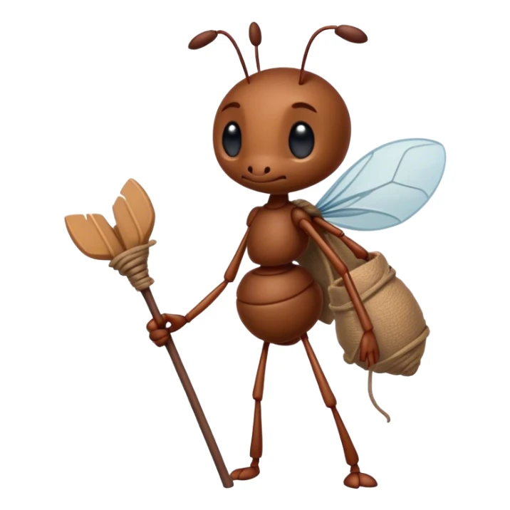 Sad ant with a bindle stick over shoulder while walking away and looking back sadly  sticker