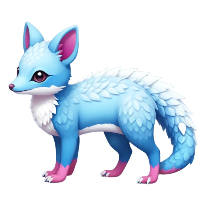 Rare realistic exotic adorable cold ice blue Snow White dark pink cute epic pretty beautiful handsome gorgeous aesthetic colorful vibrant Vernid-Trico-species-Fakemon-creature by LiLaiRa, 4 legs, 1 tail, random markings, (full body) sticker