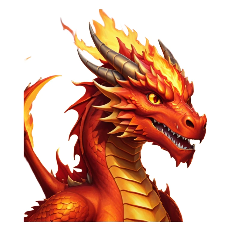 cinematic-noble-fierce-fire-dragon-portrait-emoji,-poised-and-imposing,-with-a-muscular,-scaled-body-ablaze-in-fiery-hues-of-crimson,-molten-orange,-and-molten-gold,-and-intense,-burning-eyes-that-mirror-the-heart-of-a-volcano;-rendered in detail sticker