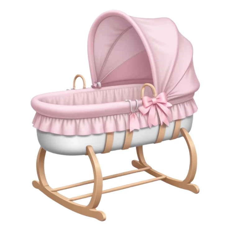 White and light pink dreamy empty bassinet for a baby with white legs and pink bows sticker